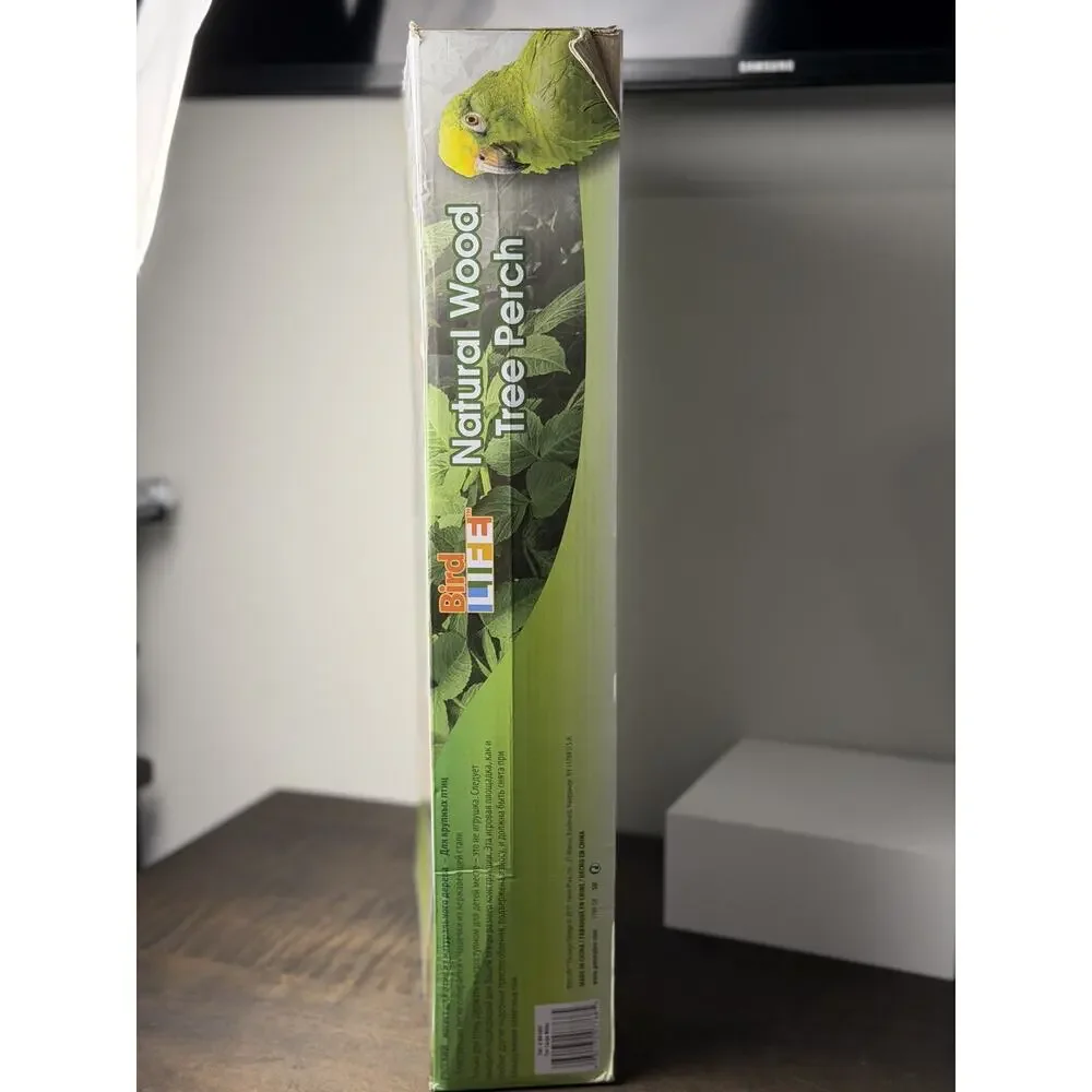 Bird-Life Natural Wood Tree Perch for Large Birds and Parrots – Includes Food an
